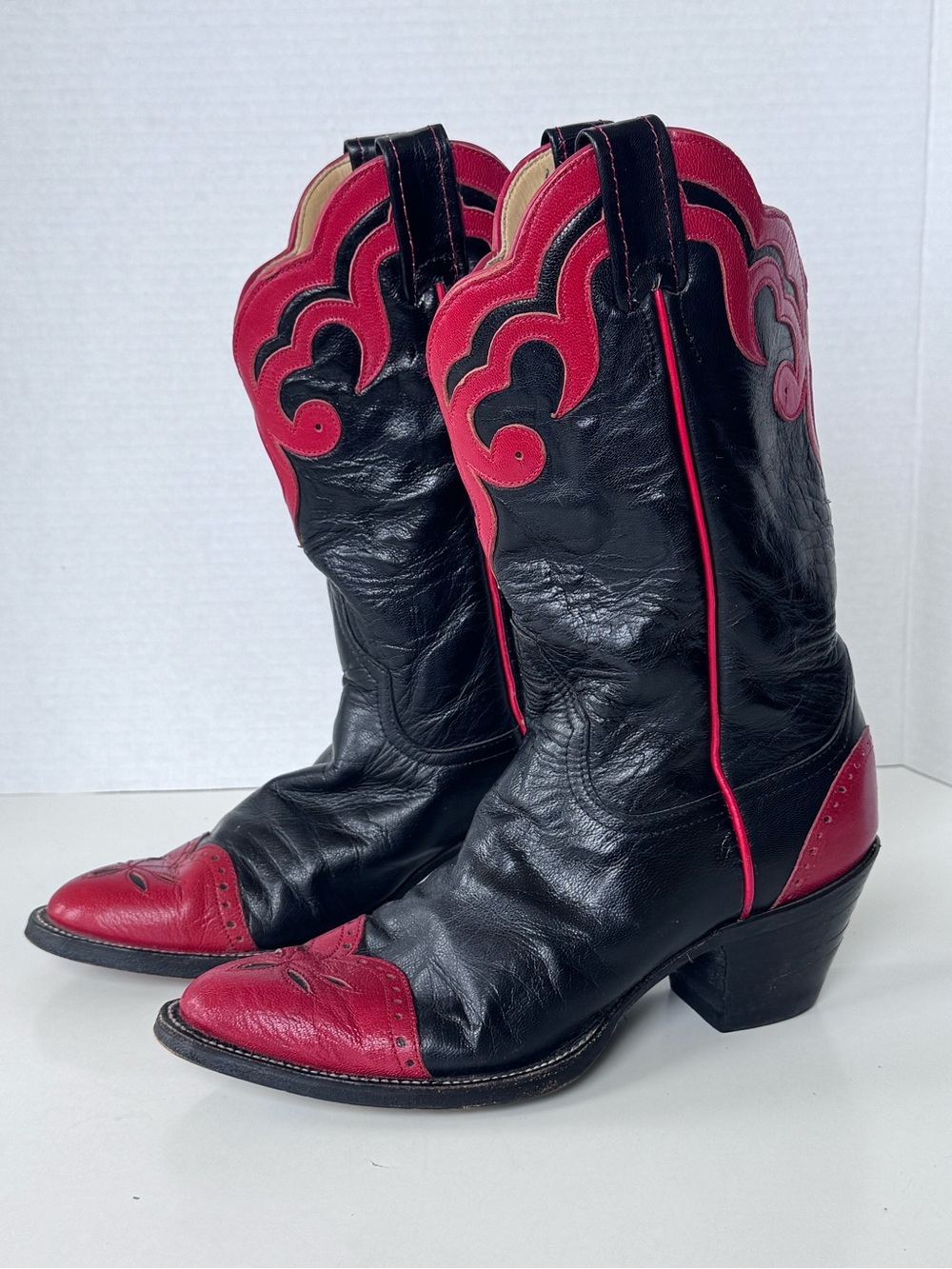 Vintage 70s Larry Mahan Western Cowgirl Red Black Rodeo Festival Boho Boots